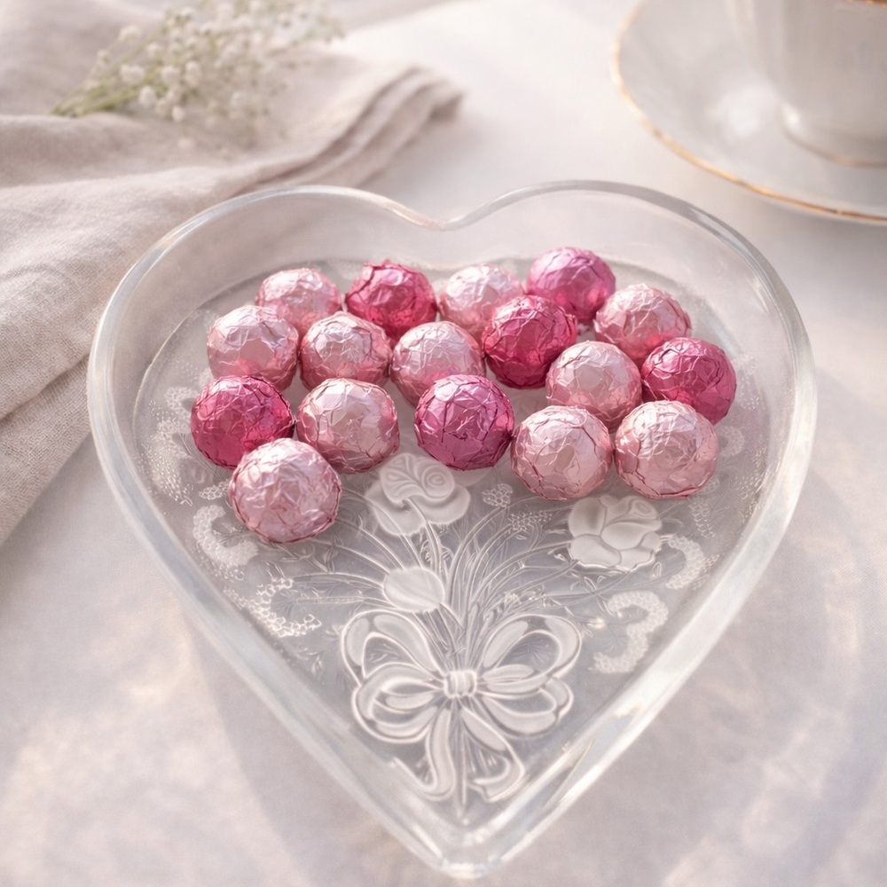 Mikasa Crystal Heart Dish Etched Rose Bouquet‎ Candy Hostess Gift Tray